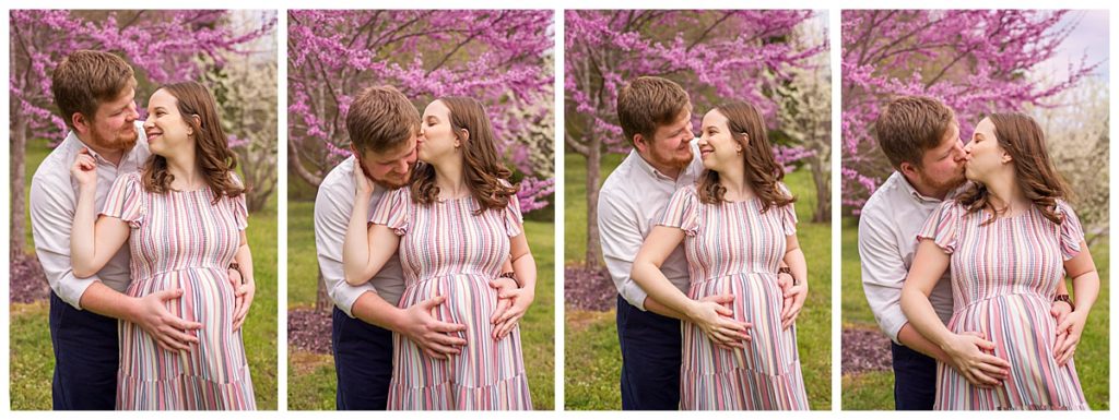 professional photos of of an expecting couple in the spring
